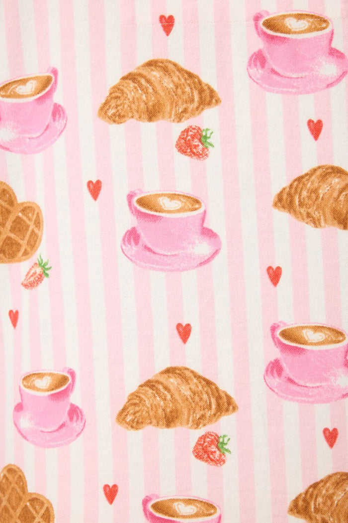 PJ Salvage Croissant Print Long Flannel PJ Set in Pink
