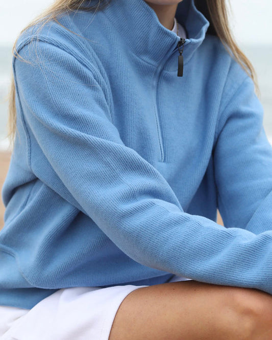 Cropped 1/4 Zip | Chambray Blue