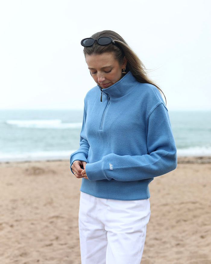 Cropped 1/4 Zip | Chambray Blue