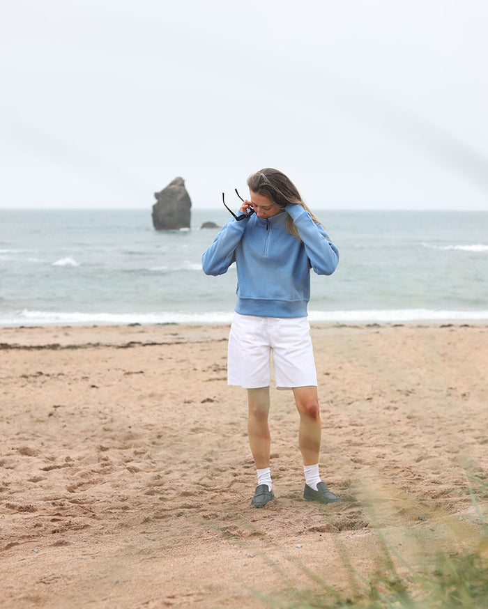 Cropped 1/4 Zip | Chambray Blue