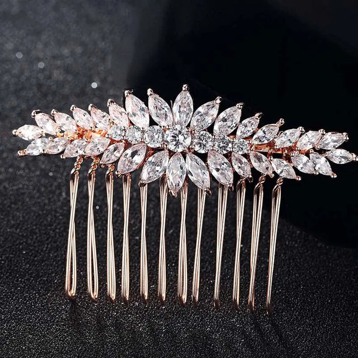 Cubic Zirconia Rose Gold Wedding Accessories Comb - The Wedding Garter
