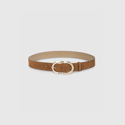 Curved Buckle Belt - Tan