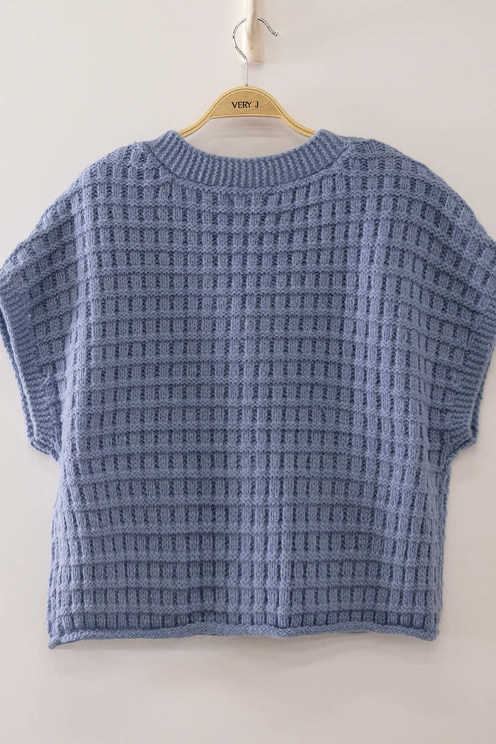 Daphne Dusty Blue Waffle Knit Cardigan