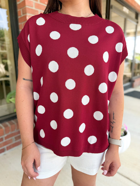 Darling Dots Maroon & White Top