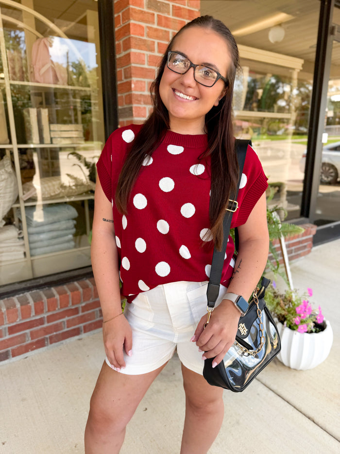 Darling Dots Maroon & White Top