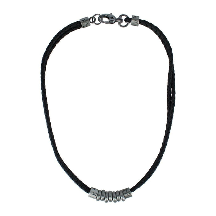 DaVinci Vegan Leather Metal Bead and Ring Necklace
