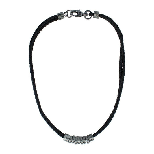 DaVinci Vegan Leather Metal Bead and Ring Necklace