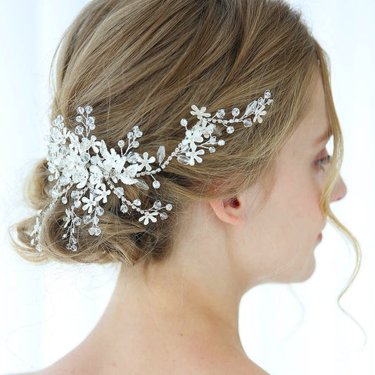 Delicate Babies Breath Crystal & Pearl Bridal Headpiece - The Wedding Garter