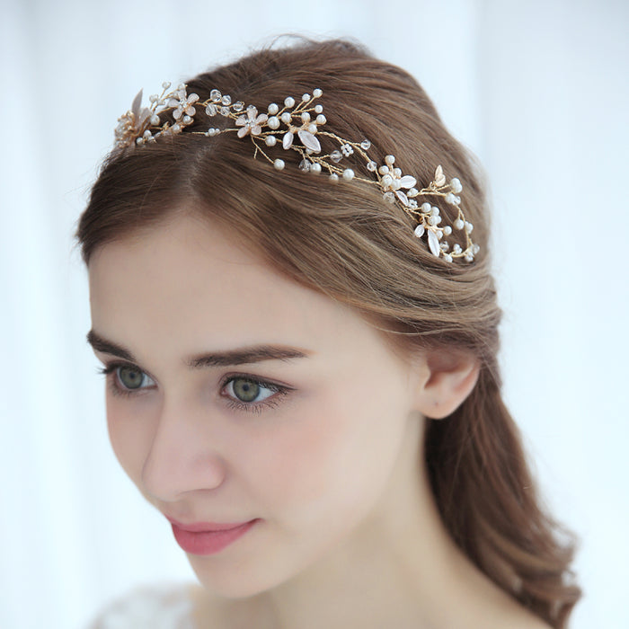 Delicate Hand Painted Gold Blush Pink Headband - The Wedding Garter
