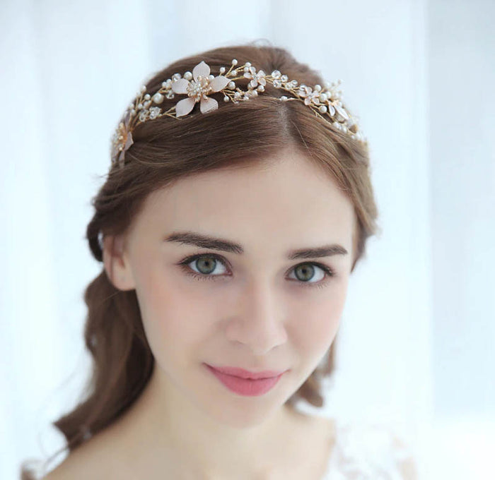 Delicate Hand Painted Gold Blush Pink Headband - The Wedding Garter