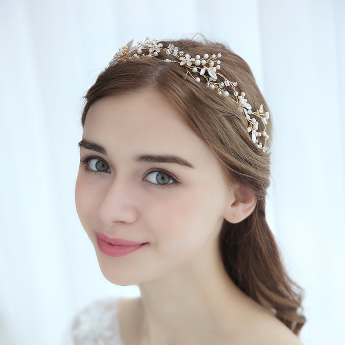 Delicate Hand Painted Gold Blush Pink Headband - The Wedding Garter