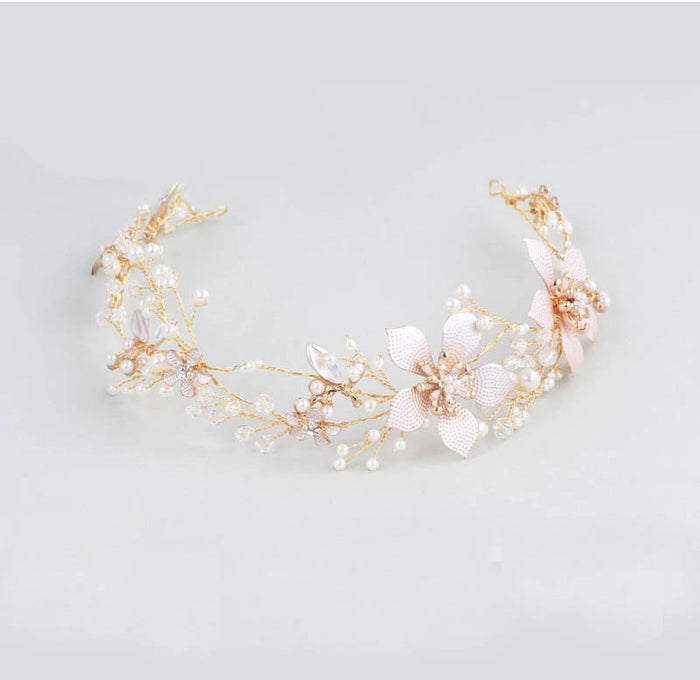 Delicate Hand Painted Gold Blush Pink Headband - The Wedding Garter