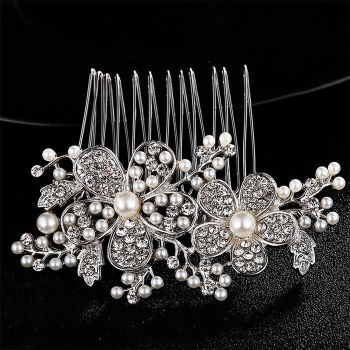 Delicate Pearl & Crystal Flower Wedding Hair Comb - The Wedding Garter