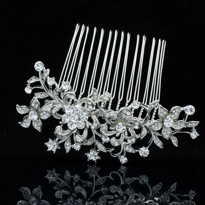 Delicate Silver Floral Rhinestone Bridal Headpiece - The Wedding Garter