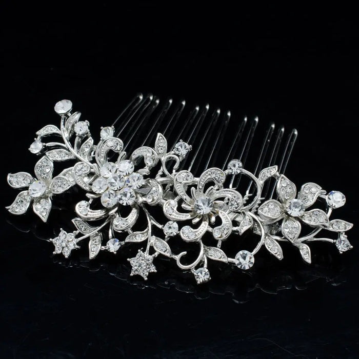 Delicate Silver Floral Rhinestone Bridal Headpiece - The Wedding Garter