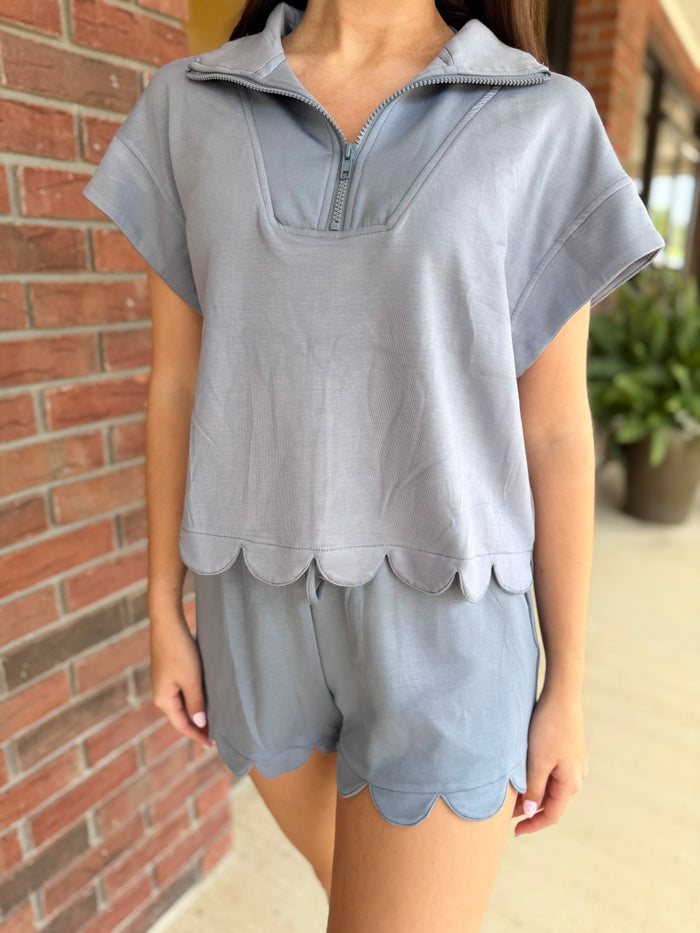 Denim Blue Scallop Half Zip Set