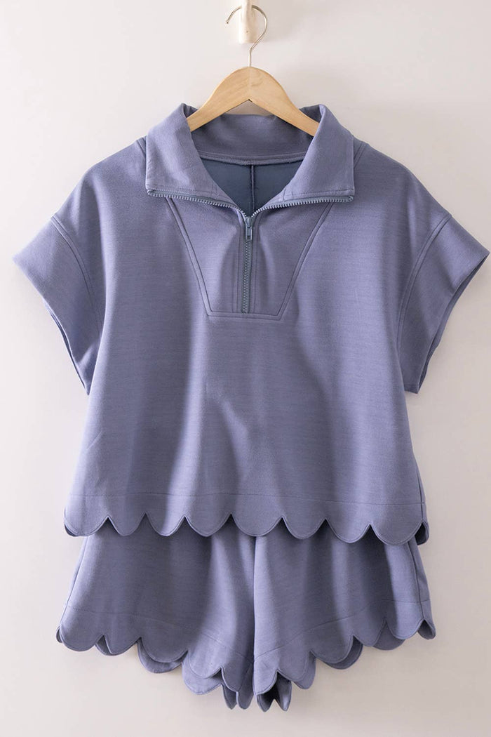 Denim Blue Scallop Half Zip Set