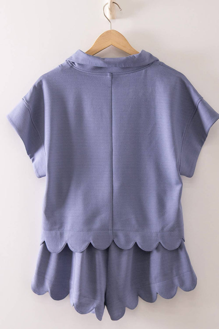 Denim Blue Scallop Half Zip Set