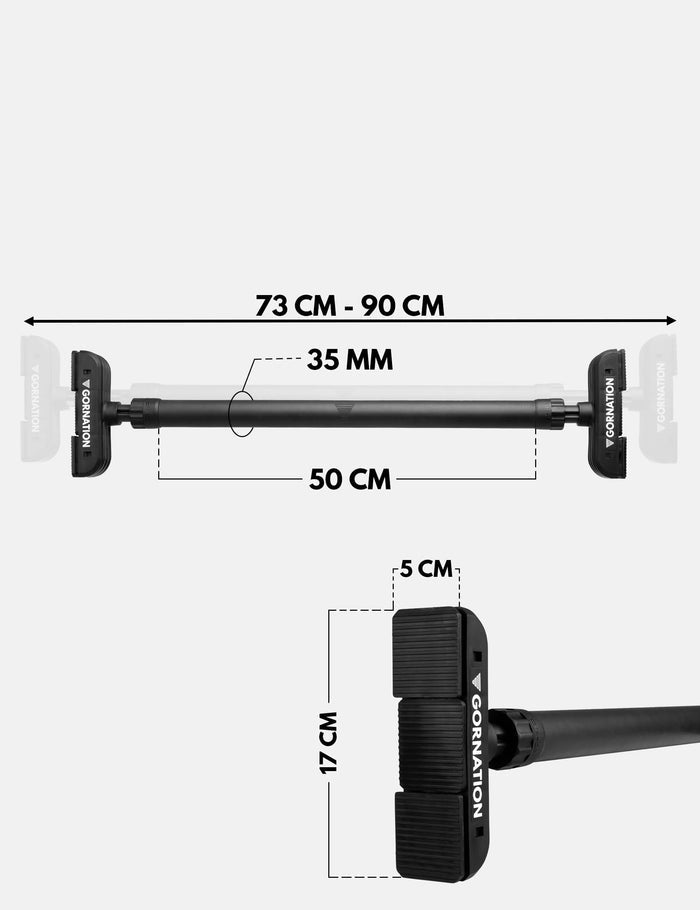 Close up from the GORNATION door pull up bar Extend-It with the measurements