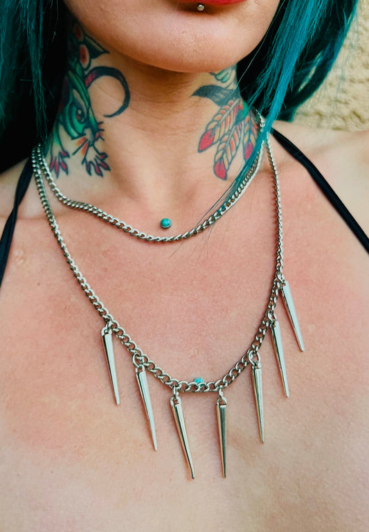 Double Chain Spike Necklace
