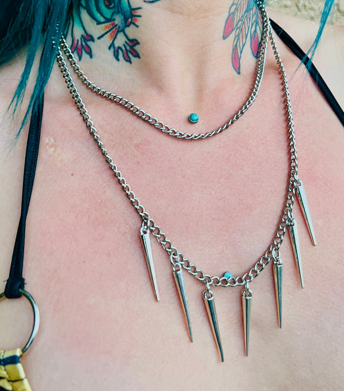 Double Chain Spike Necklace