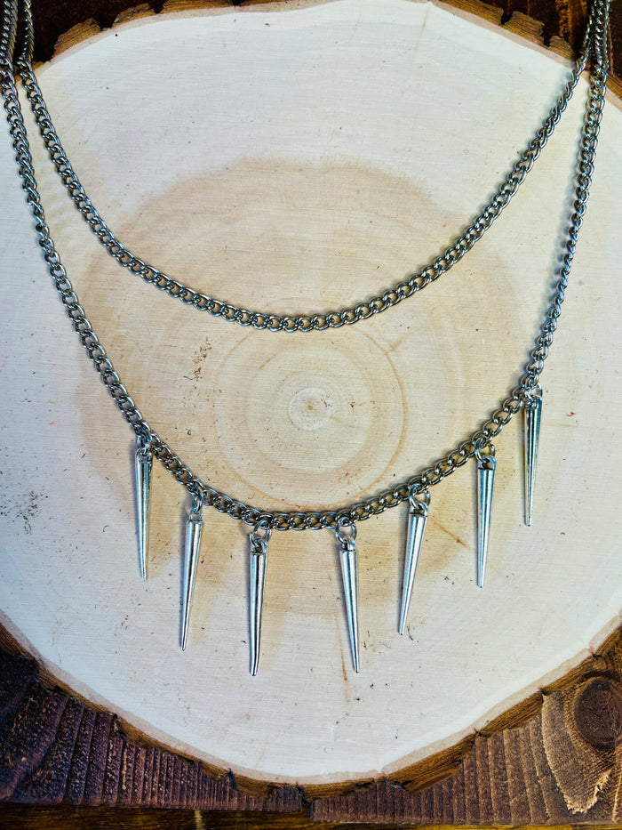 Double Chain Spike Necklace