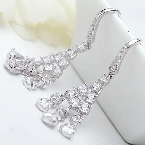 Elegant Cubic Zirconia Drop Wedding Earrings Online - The Wedding Garter