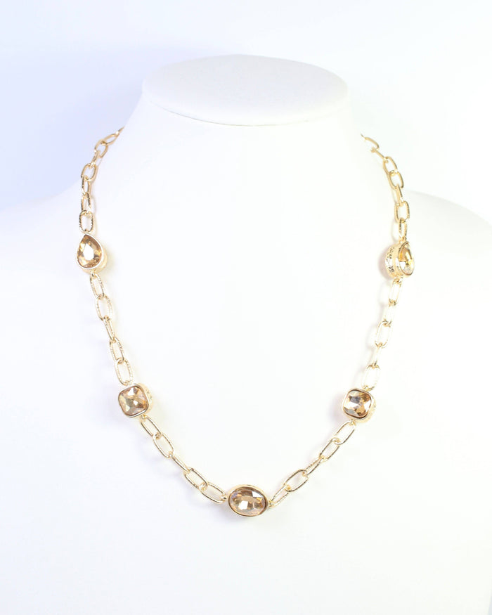 Elena Hammered Crystal Link Necklace in Champagne