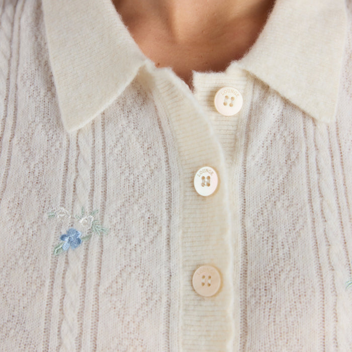 Embroidered Knitted Top - Cream