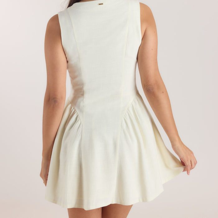 Embroidered Mini Dress - Cream