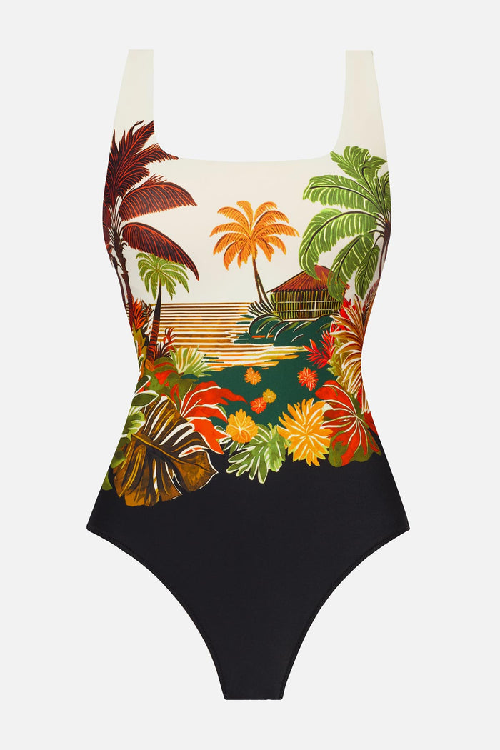 Tropical scene printed one-piece swimsuit