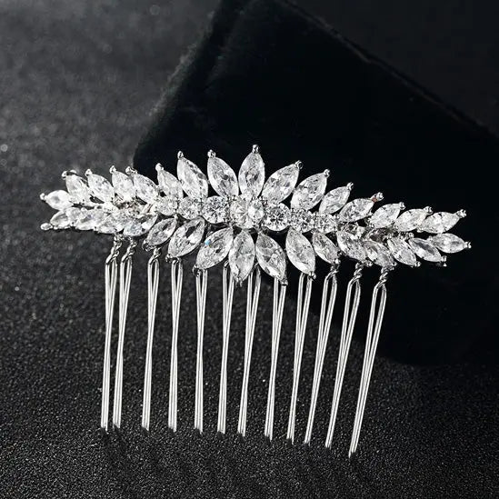Exquisite Silver Cubic Zirconia Bridal Accessories Comb - The Wedding Garter