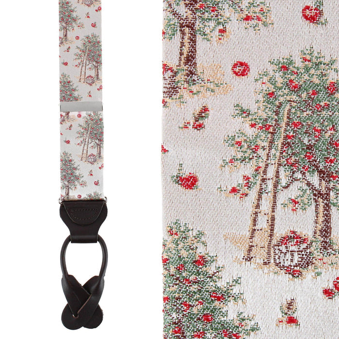 Fall Apple Orchard Silk Novelty Button End Braces