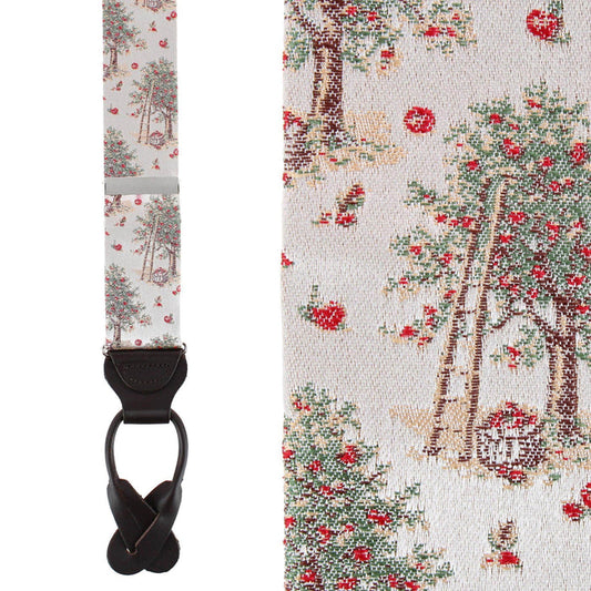 Fall Apple Orchard Silk Novelty Button End Braces
