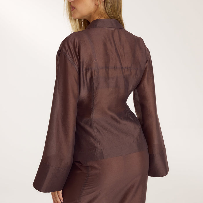 Fitted Sheer Shirt - Chocolate