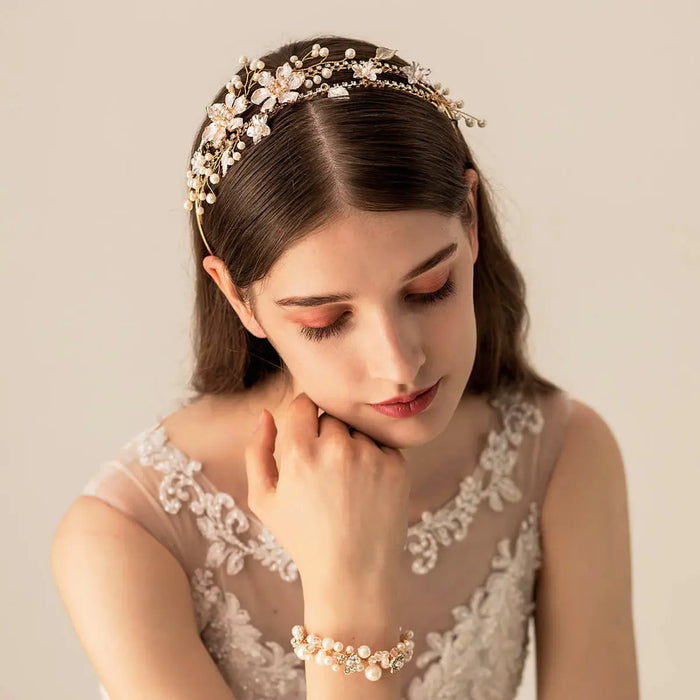 gold flowers wedding crown