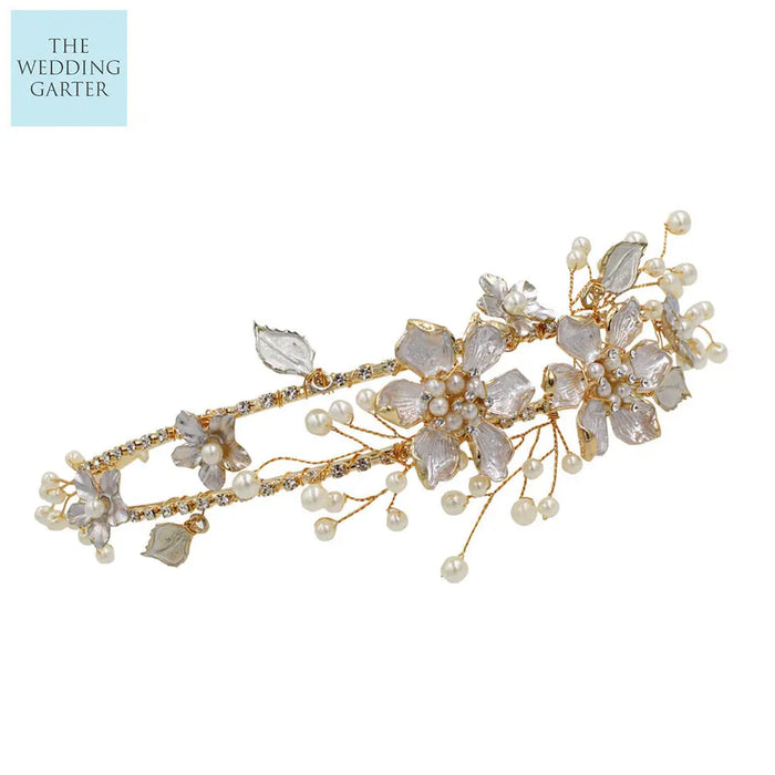 wedding headpiece gold and pink