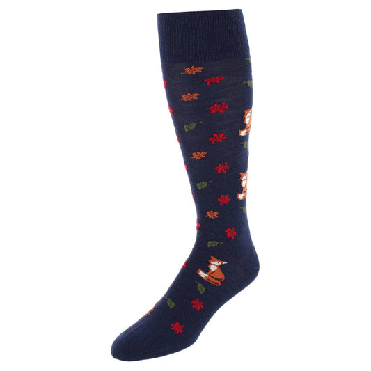 Foxy Fall Leaf Motif Novelty Merino Wool Mid Calf Socks (1 Pair)