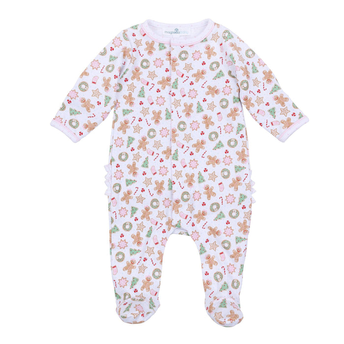 Frosted Wonderland Print Ruffle Footie - Pink