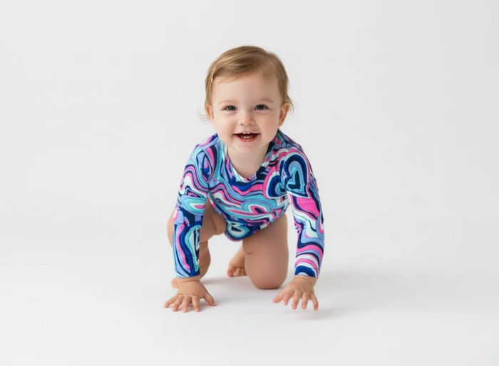 Girls Groovy Heart Long Sleeve Bodysuit – Retro Baby Girl Outfit image 0