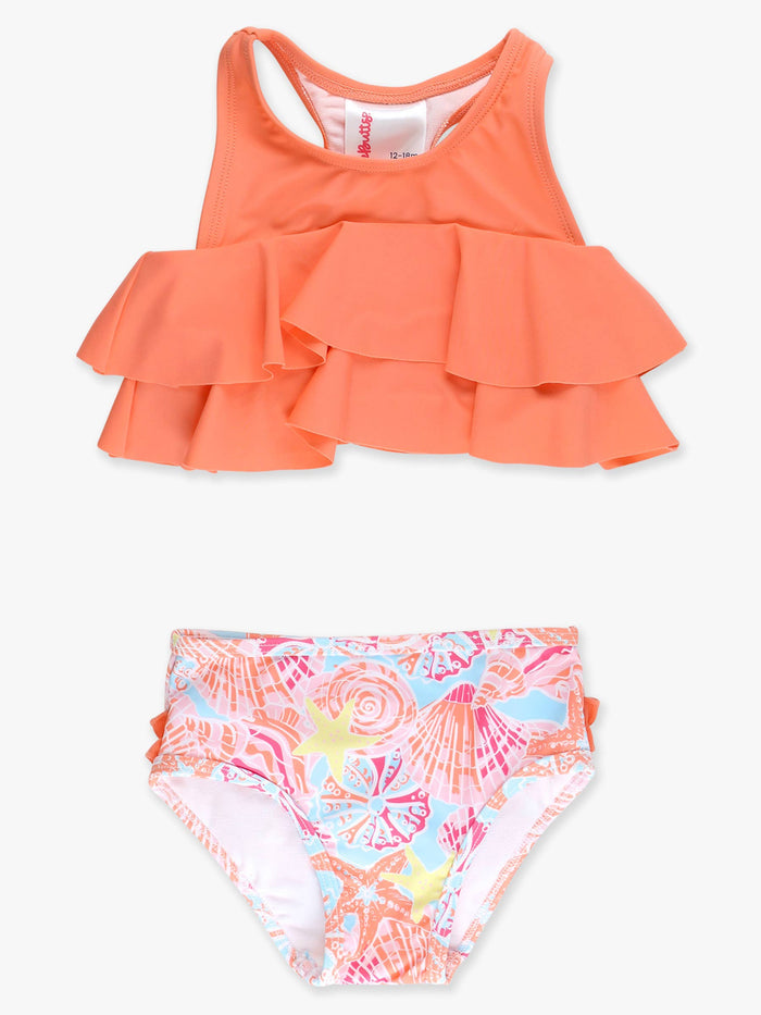 Girls Sunset Seashells Flounce Bikini 2-Piece Swimsuit