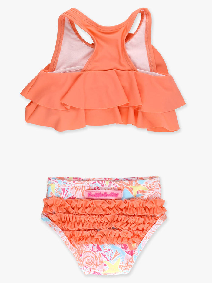 Girls Sunset Seashells Flounce Bikini 2-Piece Swimsuit