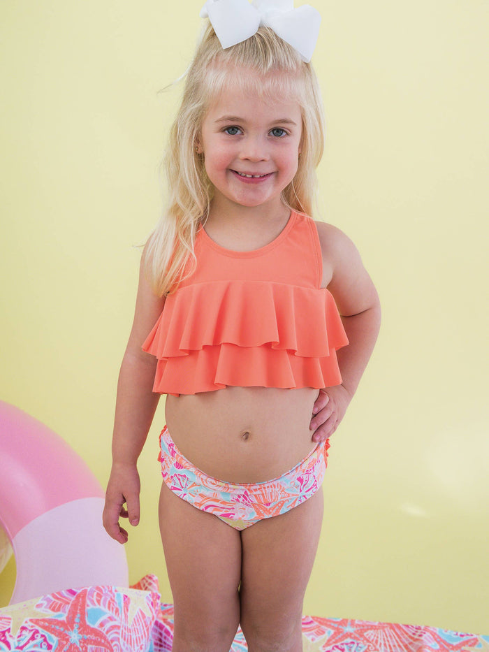 Girls Sunset Seashells Flounce Bikini 2-Piece Swimsuit