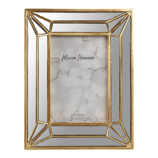 Gold 4x6 in. Resin Photo Frame with Deco Mirrored Border