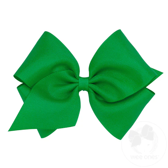 Green Classic Grosgrain Hair Bow (Plain Wrap)