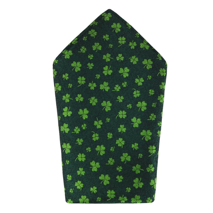 Green Shamrock Novelty Silk Pocket Square and Necktie Bundle