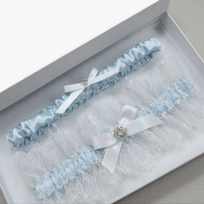 Hadley Luxury Eyelash Lace Blue Bridal Garter Set - The Wedding Garter