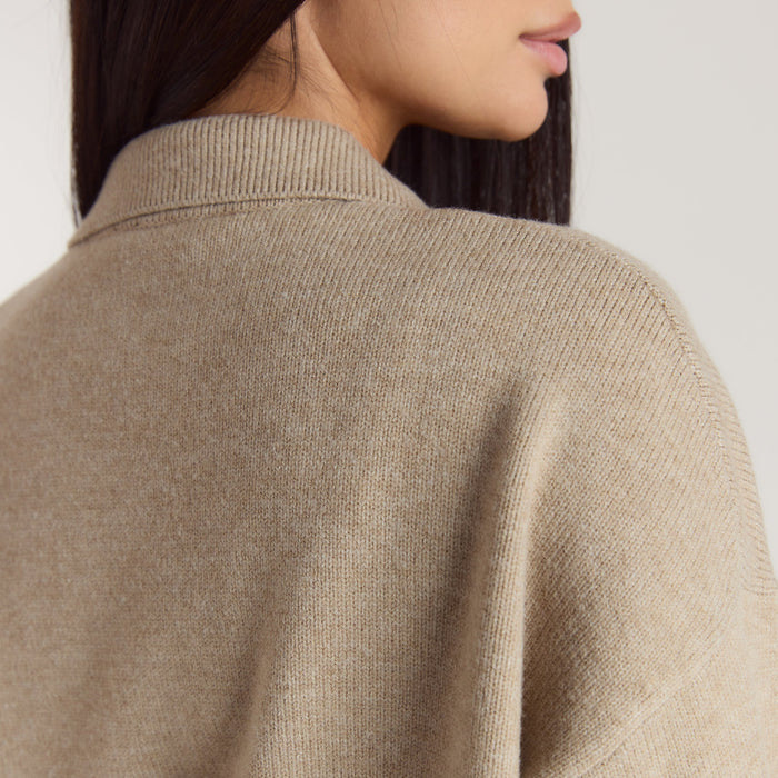 Half Placket Knitted Jumper - Mink
