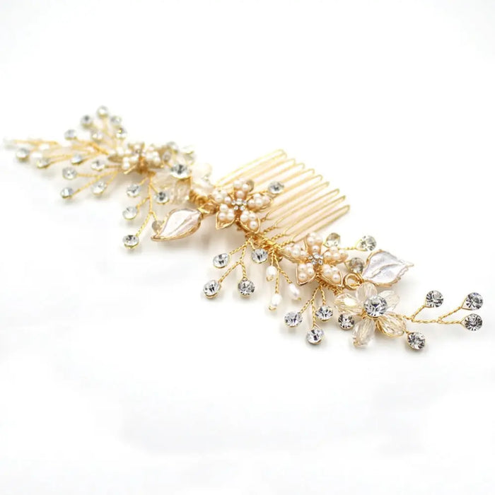 Handcrafted Crystal & Pearl Gold Bridal Hair Vine Comb - The Wedding Garter