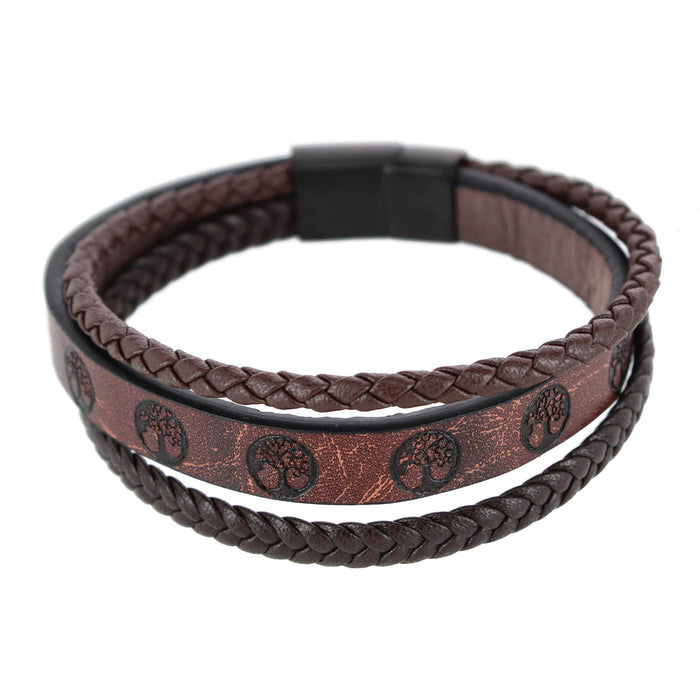 Heritage Oak Tree Leather Tri-Stranded Leather Bracelet